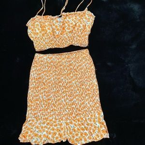 Floral Orange Two-Piece Skirt Set